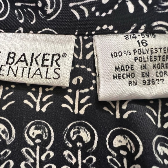 LIZ BAKER ESSENTIALS CLASSIC BUTTON UP POLYESTER BLOUSE. BLACK PATTERNED SIZE 16 - Picture 9 of 9